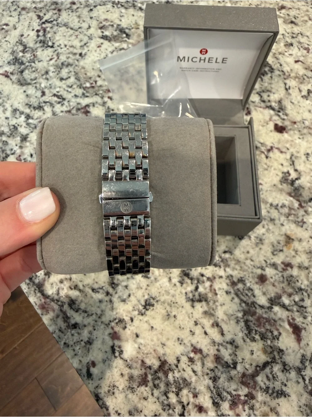 Michele Silver Stainless Steel Square-Link Watch